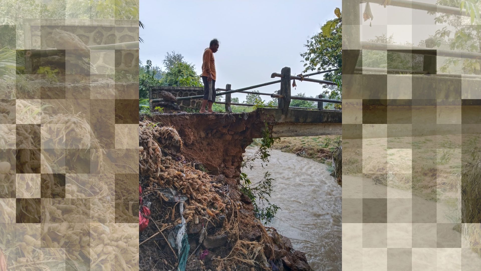 Tanah Penyangga Amblas Diterjang Banjir Bandang, Jembatan Penghubung Dua Desa di Tuban Nyaris Ambruk