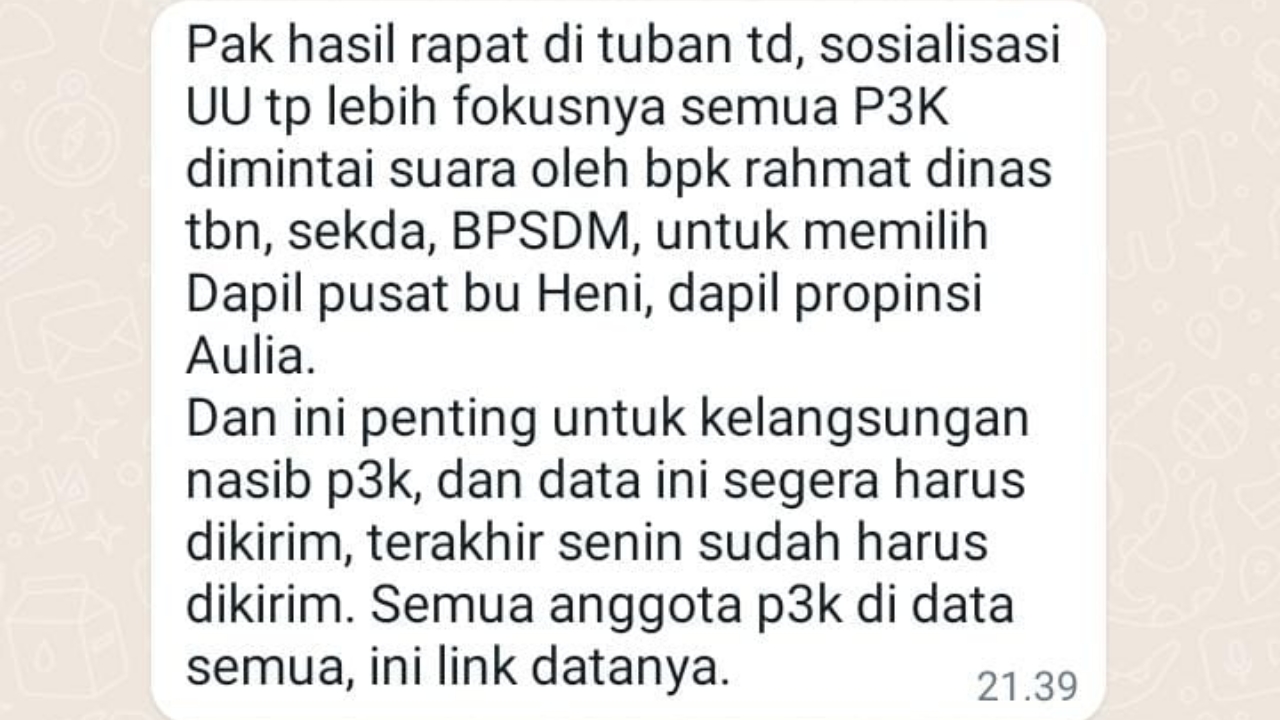 Dugaan ASN Tuban Tak Netral Tersebar di Grup WA, Ini Kata Bawaslu