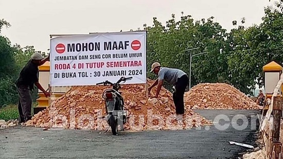 Perbaikan Jembatan Dam Seng di Senori Tuban Rampung, Sementara R4 Dilarang Melintas