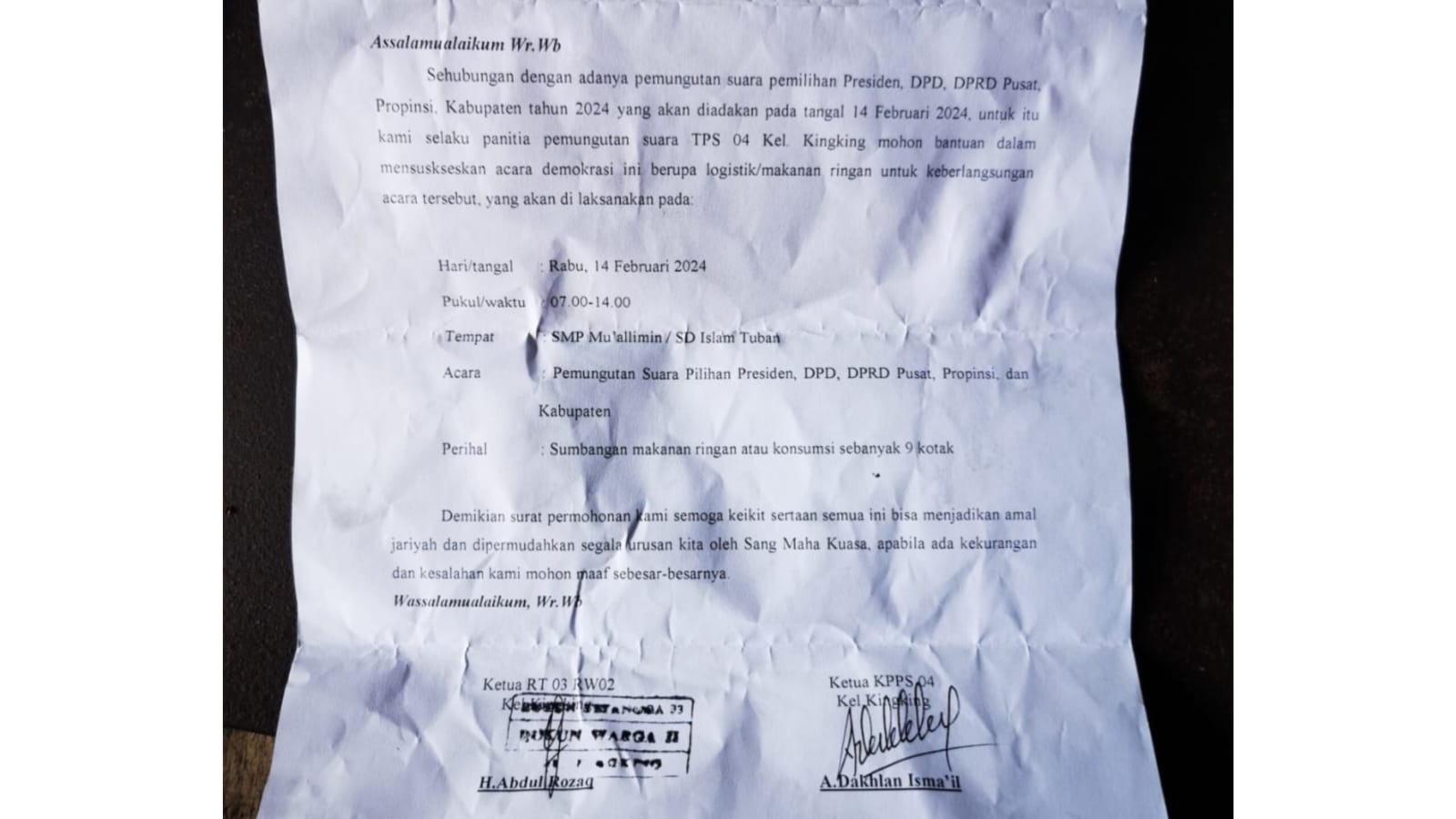 Sudah Dijatah Rp2,5 Juta, Beredar TPS di Tuban Minta Sumbangan Konsumsi