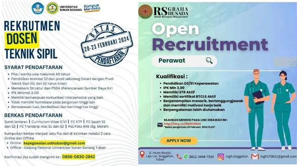 Lowongan Kerja Dosen hingga Bidan dan Perawat di Kabupaten Tuban