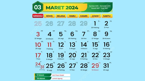 Daftar Hari Penting dan Liburan Maret 2024, Catat Tanggal Perkiraan Awal Ramadan 1445 H!