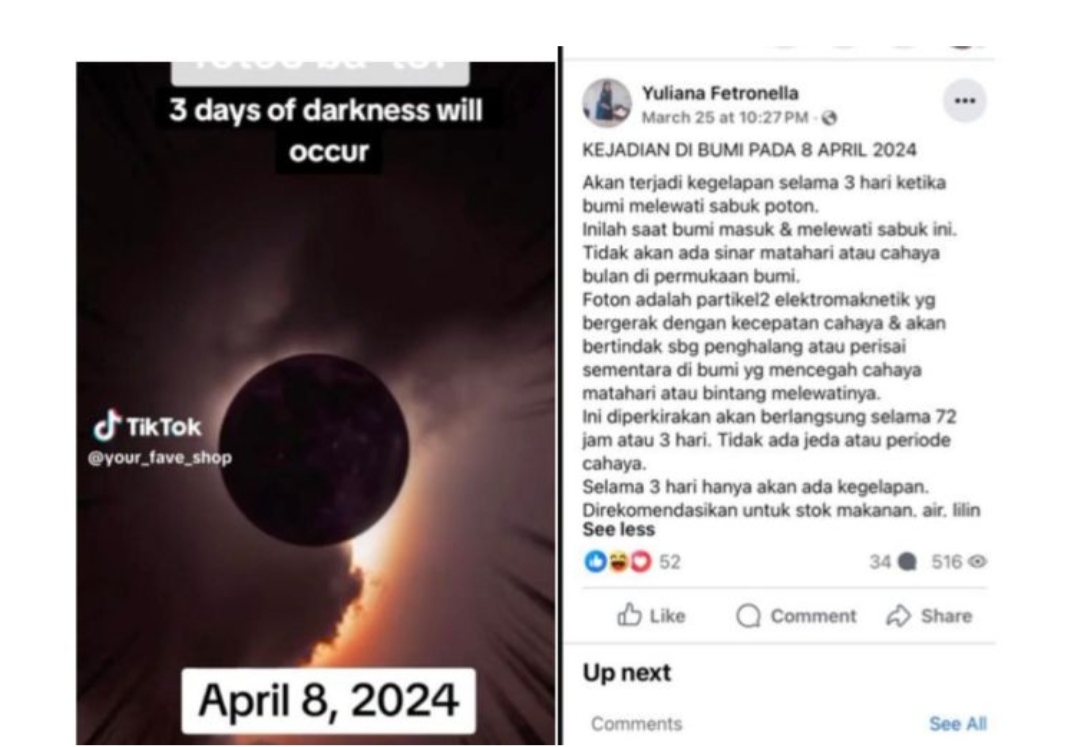 Hoaks! Bumi Akan Gelap Pada 8 April 2024
