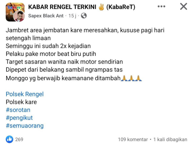 Jembatan Kare Penghubung Tuban Bojonegoro Diduga Rawan Jambret