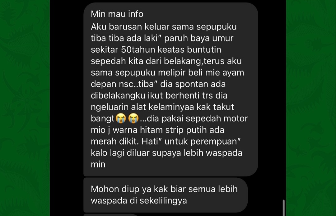 Netizen Ceritakan Aksi Tak Senonoh Pria Paruh Baya Pamer Alat Kelamin di Tuban