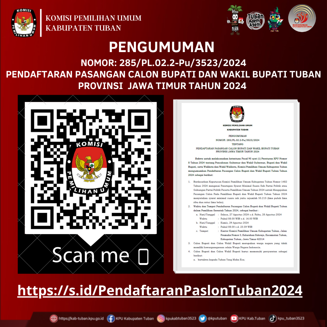 Pengumuman Pendaftaran Pasangan Calon Bupati dan Wakil Bupati untuk Pemilihan 2024