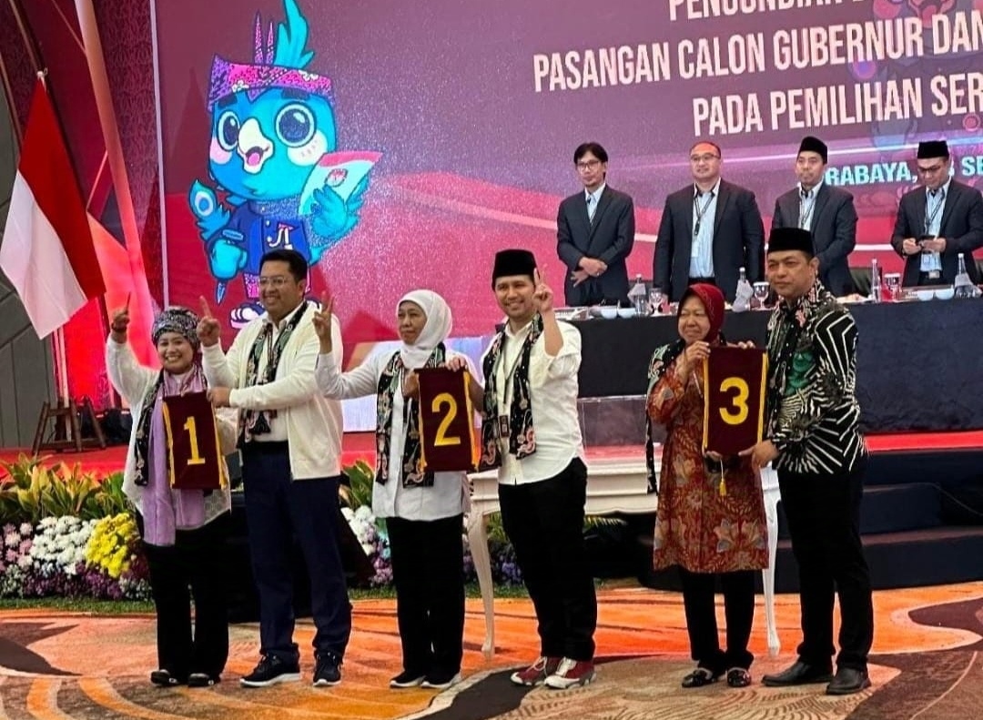 Nomor Urut Pilgub Jatim: Luluk-Lukman Nomor 1, Khofifah-Emil Nomor 2, Risma-Gus Hans 3