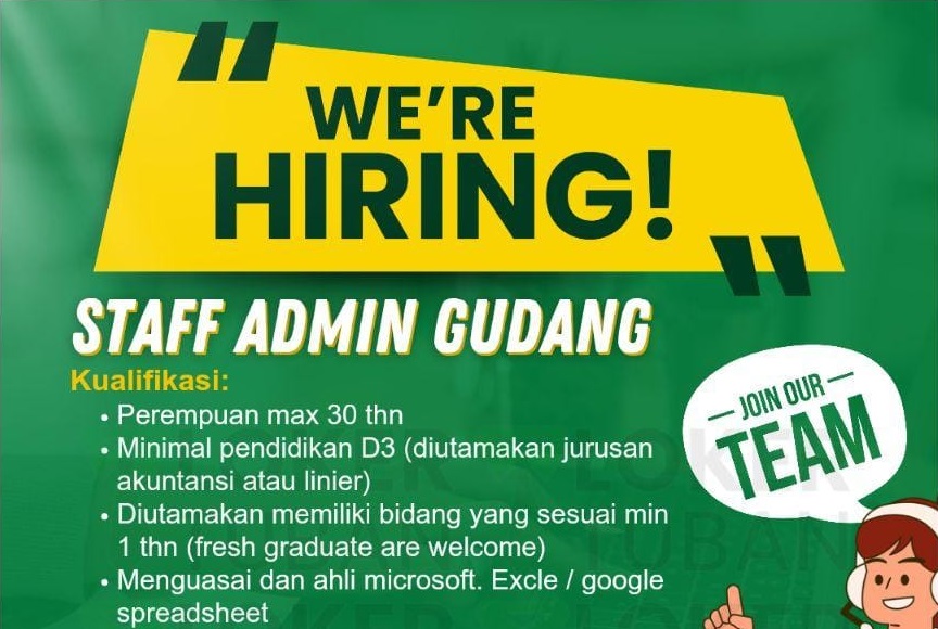 Tubanesia Tuban Buka Lowongan Staff Admin Gudang, Fresh Graduate Dipersilakan Melamar