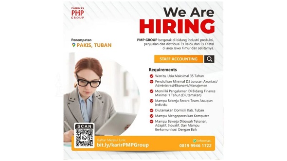 Lowongan Kerja Staff Acounting Perusahaan Produksi Es Kristal Bagi Lulusan D3 di Tuban