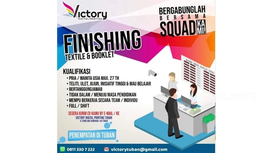 Lowongan Kerja Bagi Pekerja Ulet dan Berinisiatif Tinggi di Percetakan Digital Tuban