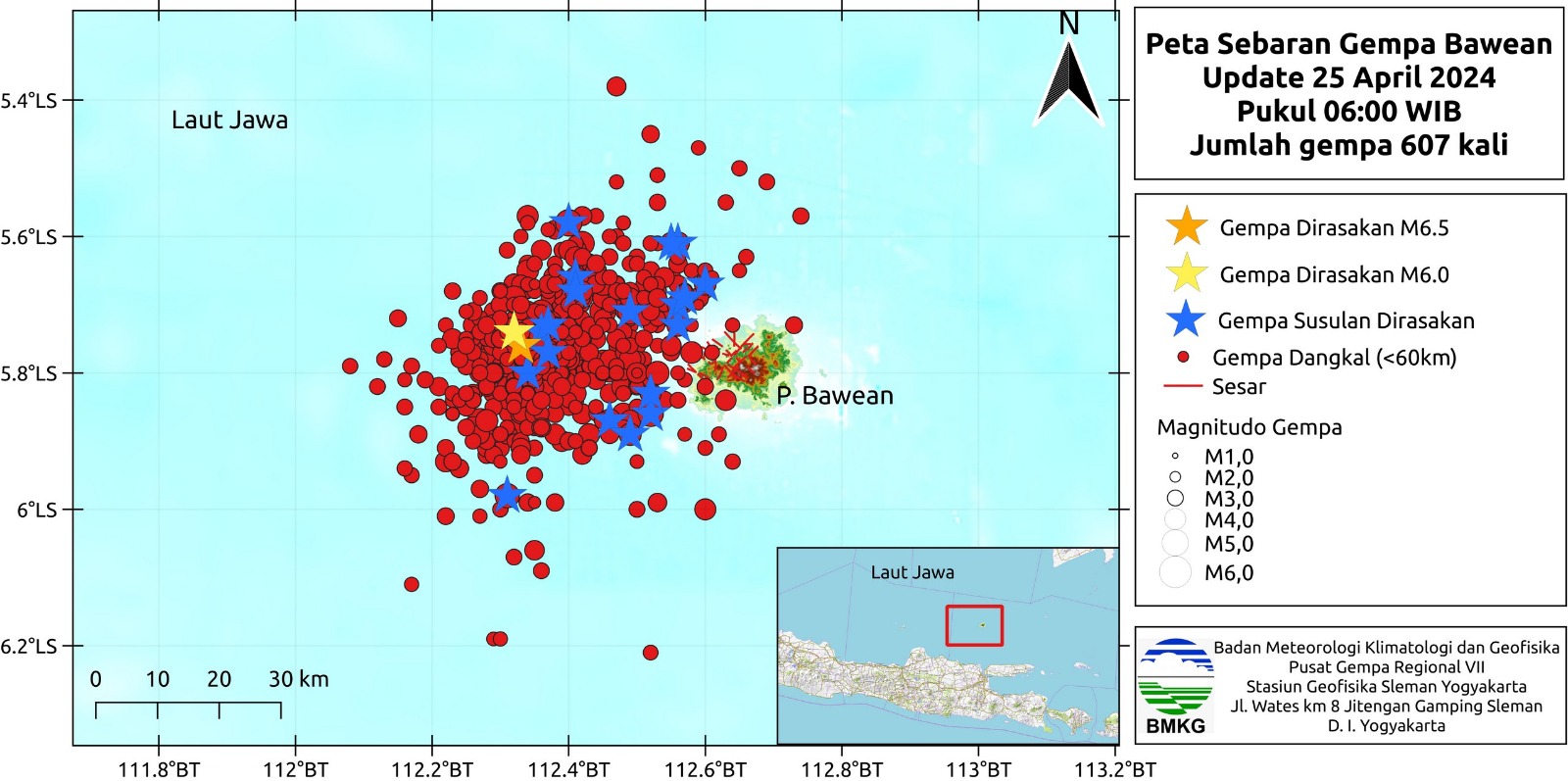 Update Terbaru: 607 Gempa Guncang Pulau Bawean dalam Sebulan Terakhir