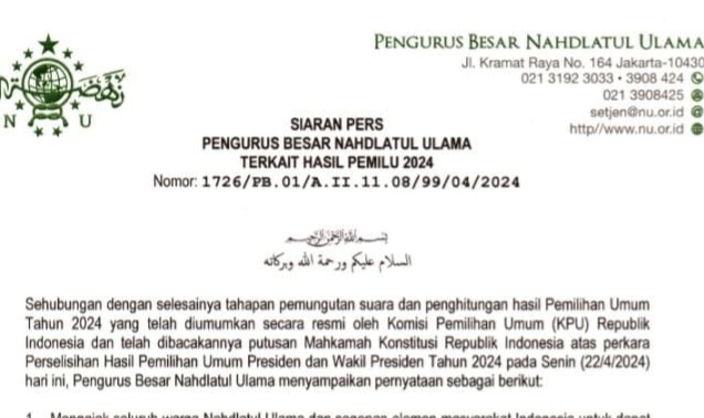 Sikap PBNU Hormati Proses Demokrasi dan Rekonsiliasi Pasca-Pemilu