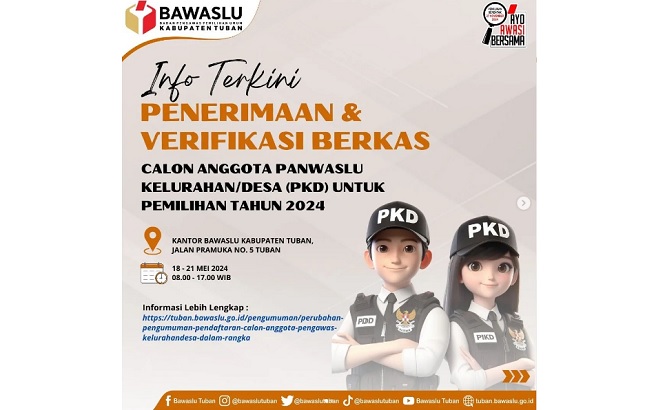 Bawaslu Tuban Buka Pendaftaran Panwaslu Kelurahan/ Desa 2024, Klik Link Download Berkas Lamaran