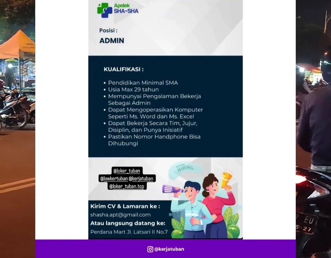 Lowongan Kerja Terbaru: Guru, Barista, Admin Apotek dan Community Officer di Tuban