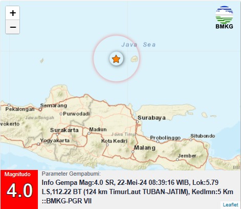 Gempa 4.0 SR dan 3.3 SR Guncang Tuban, Belum Ada Laporan Kerusakan