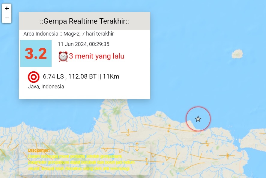 Gempa Dangkal M3,2 Menggoyang Tuban pada Dini Hari 11 Juni 2024