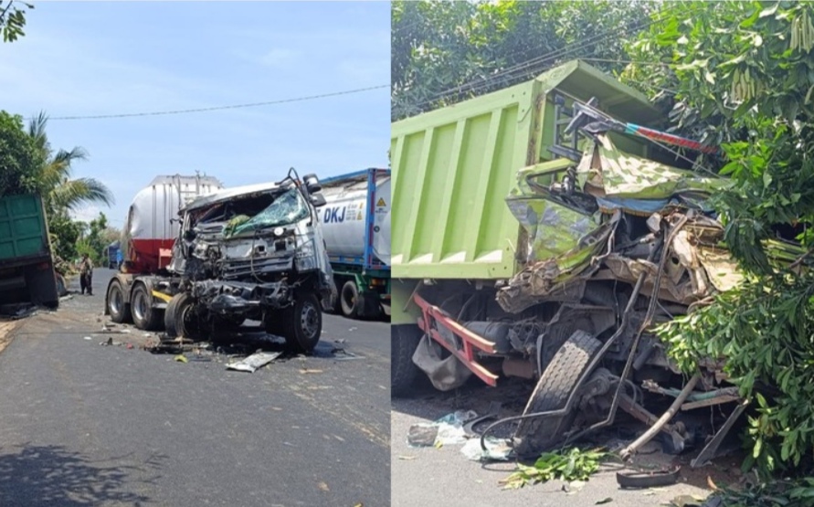 Gagal Mendahului, Dua Truk Bertabrakan di Tuban-Bancar, Dua Orang Luka-Luka