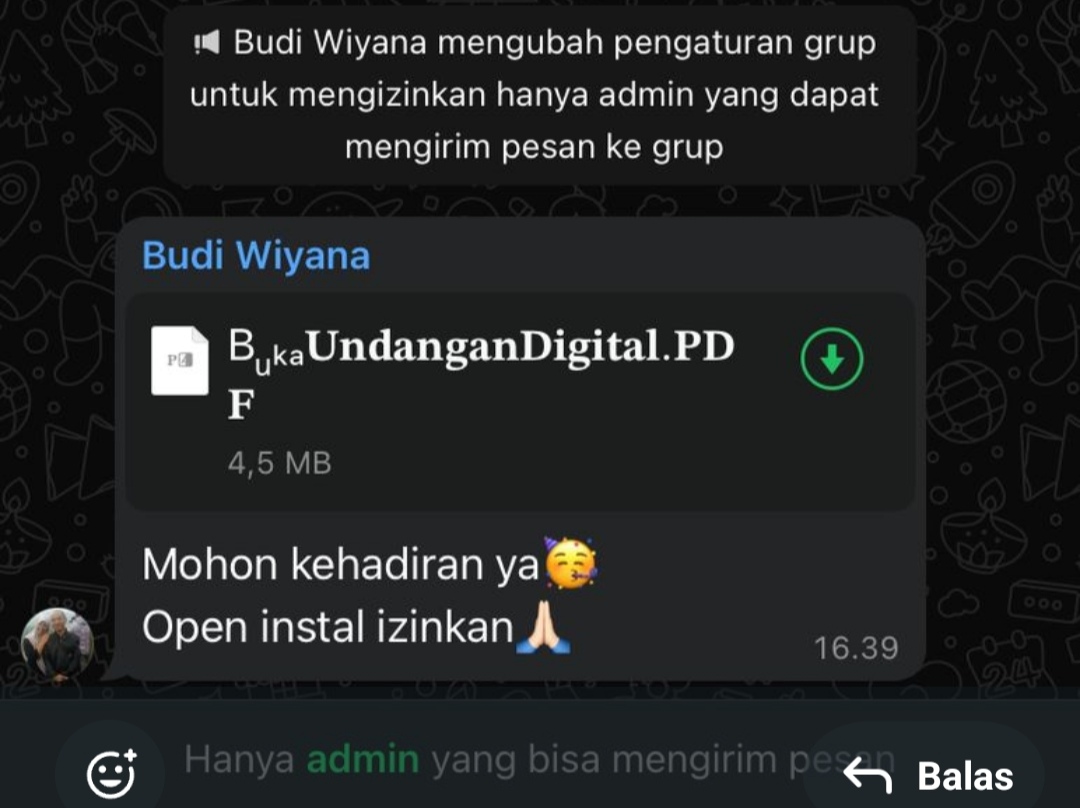 WhatsApp Sekda Tuban Dibajak, Digunakan untuk Sebar File APK