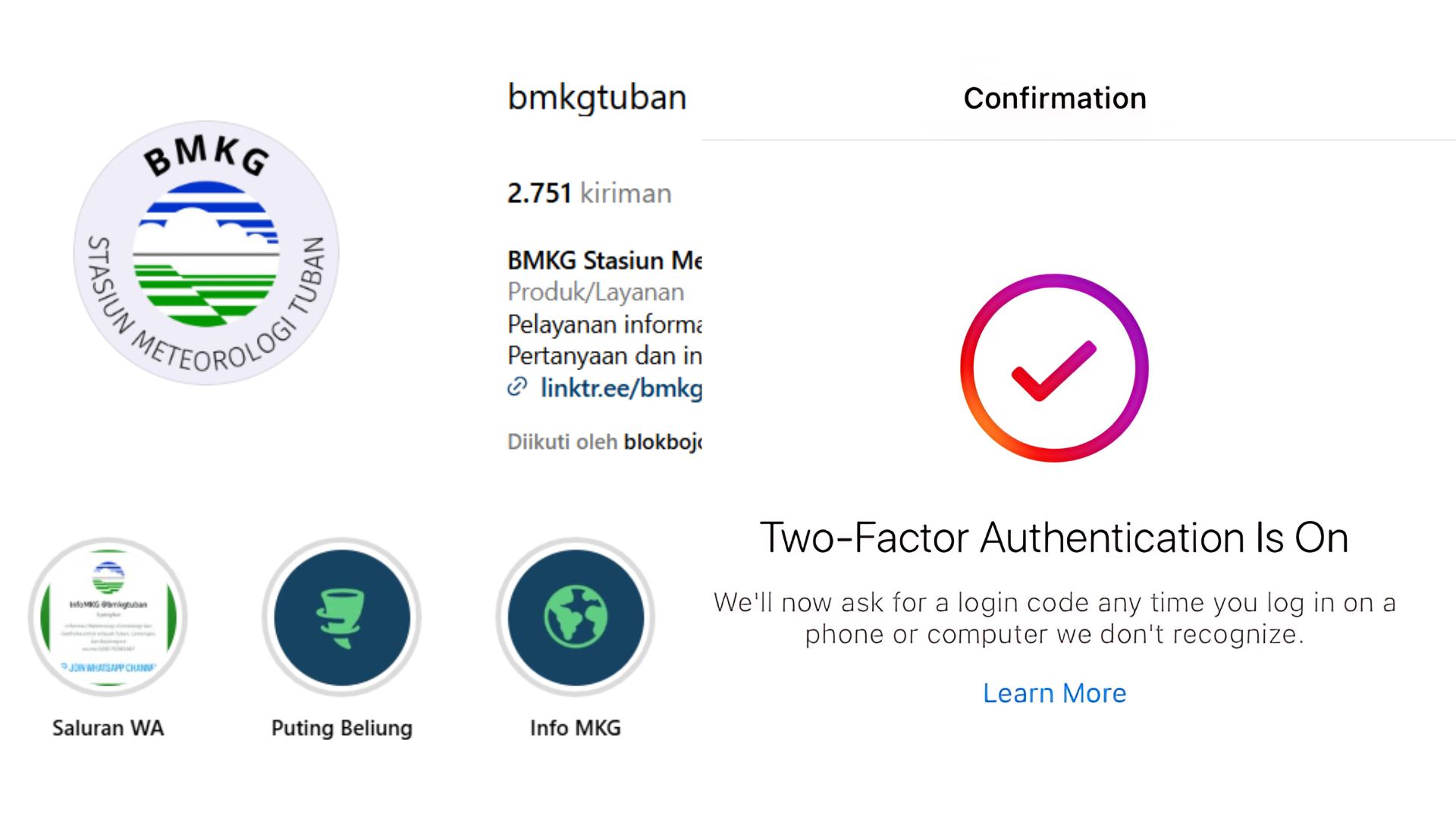Sudah Pakai 2FA dan Password Rumit, IG Resmi BMKG Tuban Tetap Dibobol?